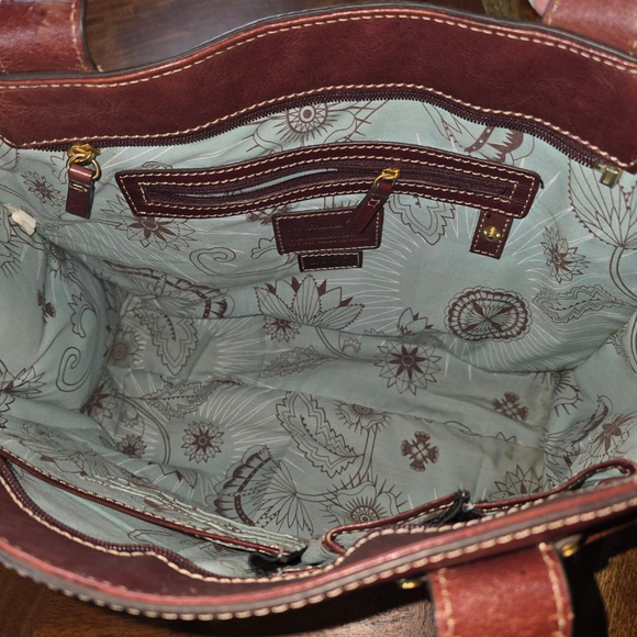 Women's Franklin Covey Burgundy Leather Tote Bag One Size with Light Blue Lining - Picture 9 of 13